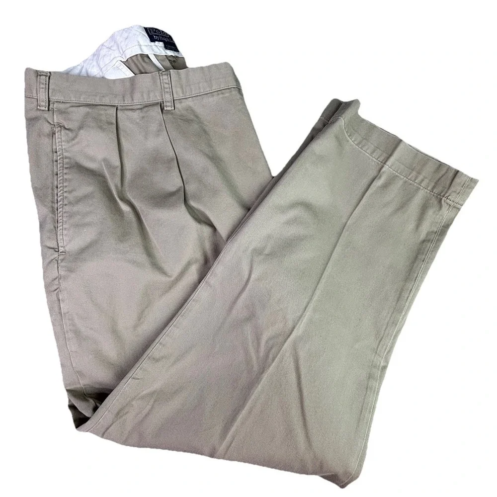 Vintage‎ Polo Ralph Lauren Ethan Chino Pants Men's 42X30 Beige Pleated Front